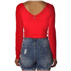 Liu Jo - Fitted Top with Boat Neckline - Red - Made in Italy - Luxury Exclusive Collection - Avvenice