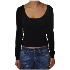 Liu Jo - Fitted Top with Boat Neckline - Black - Made in Italy - Luxury Exclusive Collection - Avvenice