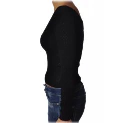 Liu Jo - Fitted Top with Boat Neckline - Black - Made in Italy - Luxury Exclusive Collection - Avvenice