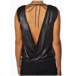Liu Jo - Glossy Faux Leather Top - Black - Made in Italy - Luxury Exclusive Collection - Avvenice