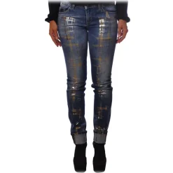 Liu Jo - Jeans with Silver Patent Leather Details - Blue - Trousers - Made in Italy - Luxury Exclusive Collection - Avvenice