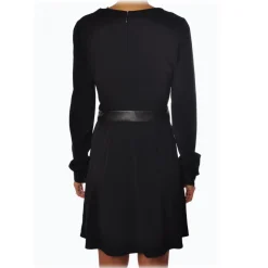 Liu Jo - Long Sleeve Dress with Faux Leather Details - Black - Dress - Made in Italy - Luxury Exclusive Collection - Avvenice