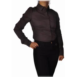 Liu Jo - Shirt with Fabric Rose Detail - Brown - Shirts - Made in Italy - Luxury Exclusive Collection - Avvenice