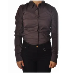 Liu Jo - Shirt with Fabric Rose Detail - Brown - Shirts - Made in Italy - Luxury Exclusive Collection - Avvenice
