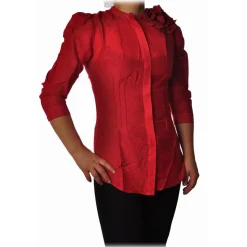 Liu Jo - Shirt with Fabric Flower Detail - Red - Shirts - Made in Italy - Luxury Exclusive Collection - Avvenice