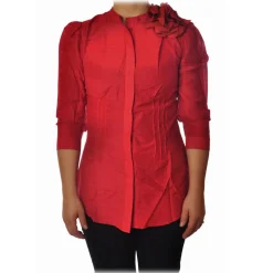 Liu Jo - Shirt with Fabric Flower Detail - Red - Shirts - Made in Italy - Luxury Exclusive Collection - Avvenice