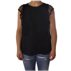 Liu Jo - Top with Lace and Ruffle Details - Black - Made in Italy - Luxury Exclusive Collection - Avvenice