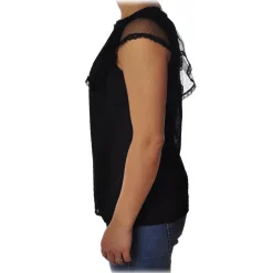 Liu Jo - Top with Lace and Ruffle Details - Black - Made in Italy - Luxury Exclusive Collection - Avvenice