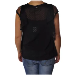 Liu Jo - Top with Lace and Ruffle Details - Black - Made in Italy - Luxury Exclusive Collection - Avvenice