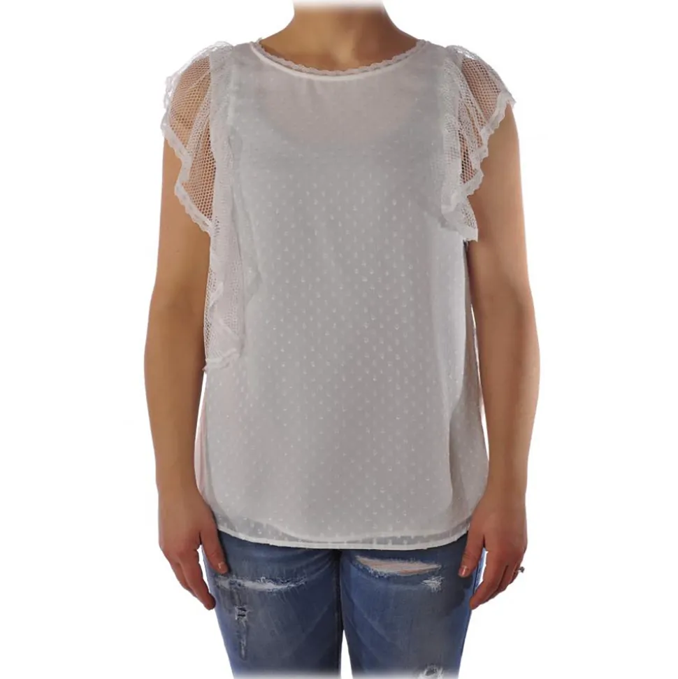 Liu Jo - Top with Lace and Ruffle Details - White - Made in Italy - Luxury Exclusive Collection - Avvenice