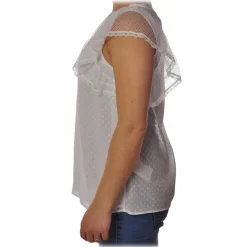 Liu Jo - Top with Lace and Ruffle Details - White - Made in Italy - Luxury Exclusive Collection - Avvenice