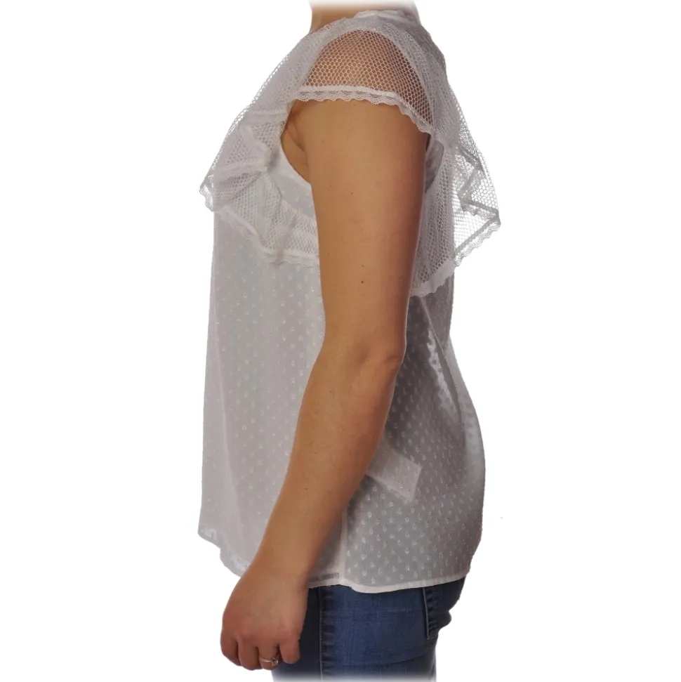 Liu Jo - Top with Lace and Ruffle Details - White - Made in Italy - Luxury Exclusive Collection - Avvenice