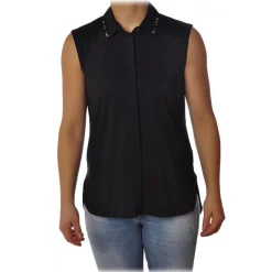 Liu Jo - Top with Studs Detail on Collar - Black - Made in Italy - Luxury Exclusive Collection - Avvenice