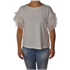 Liu Jo - T-Shirt with Perforated Fabric Ruffle - White - T-Shirt - Made in Italy - Luxury Exclusive Collection - Avvenice
