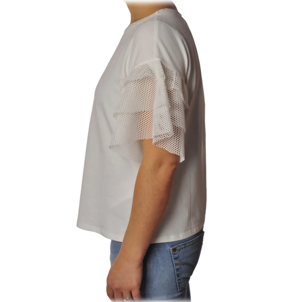 Liu Jo - T-Shirt with Perforated Fabric Ruffle - White - T-Shirt - Made in Italy - Luxury Exclusive Collection - Avvenice