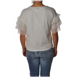 Liu Jo - T-Shirt with Perforated Fabric Ruffle - White - T-Shirt - Made in Italy - Luxury Exclusive Collection - Avvenice