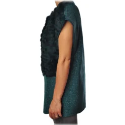 Liu Jo -  Vest with Fur and Lurex Inserts - Petroleum Green - Jacket - Made in Italy - Luxury Exclusive Collection - Avvenice