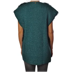 Liu Jo -  Vest with Fur and Lurex Inserts - Petroleum Green - Jacket - Made in Italy - Luxury Exclusive Collection - Avvenice