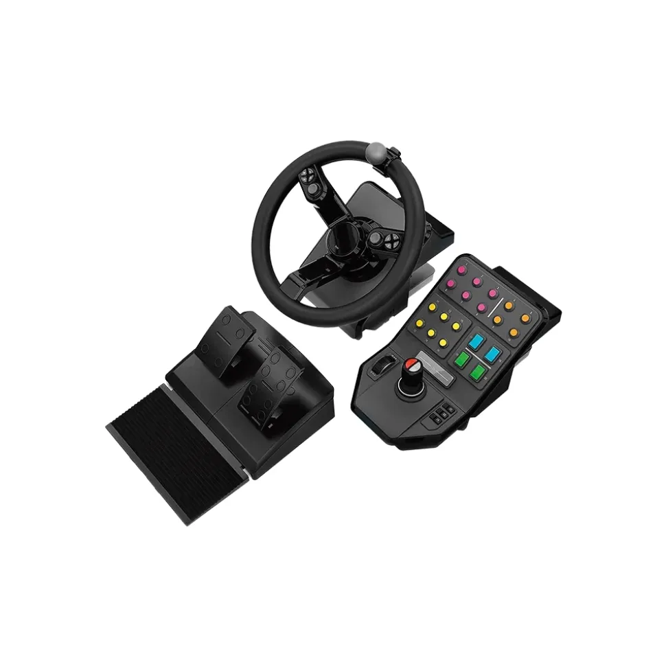 Logitech - Heavy Equipment Bundle - Simulation Wheel, Pedals and Side Panel Control Deck - Simulator - Avvenice