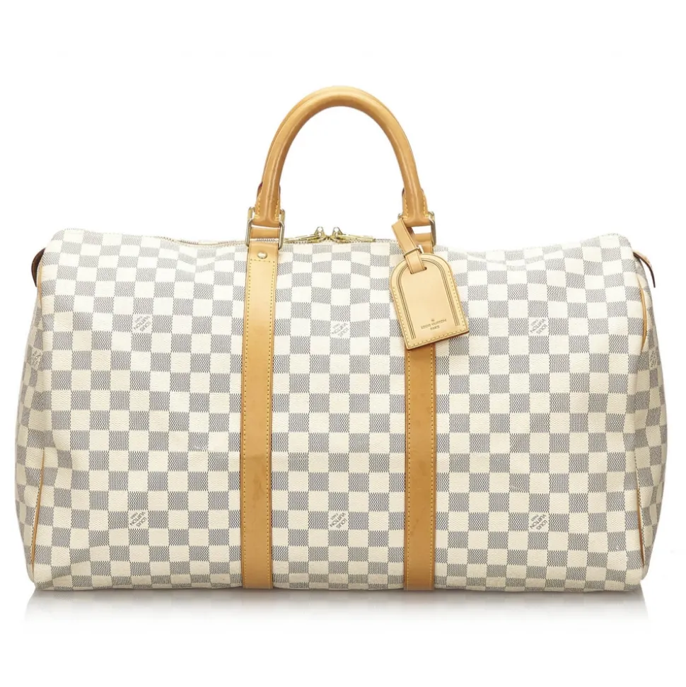 Louis Vuitton Vintage - Damier Azur Keepall 50 Bag - White Ivory Blue - Damier Leather Handbag - Luxury High Quality - Avvenice