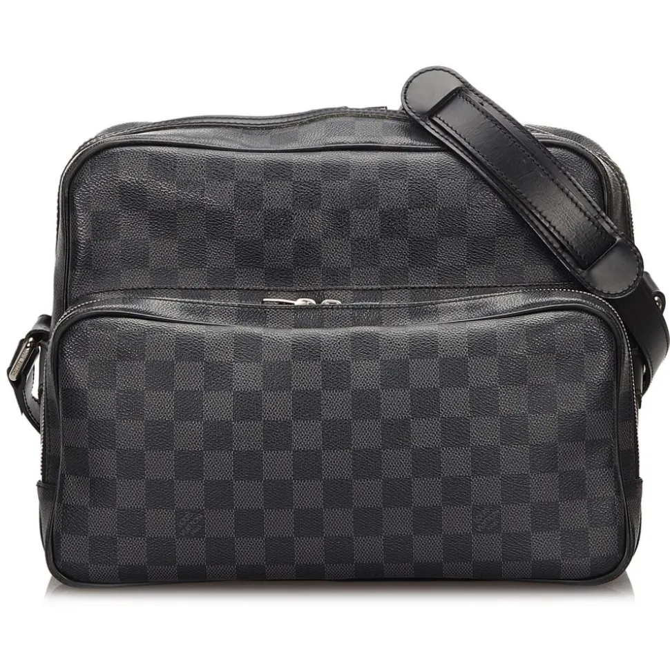 Louis Vuitton Vintage - Damier Graphite Sac Leoh Bag - Black Gray - Damier Canvas and Leather Handbag - Luxury High Quality - Avvenice