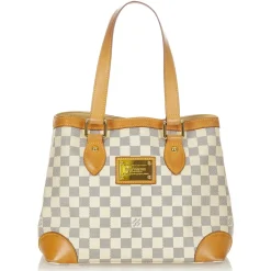 Louis Vuitton Vintage - Damier Hampstead PM White Blue Damier Canvas and Vachetta Leather Shoulder Bag - Luxury High Quality - Avvenice