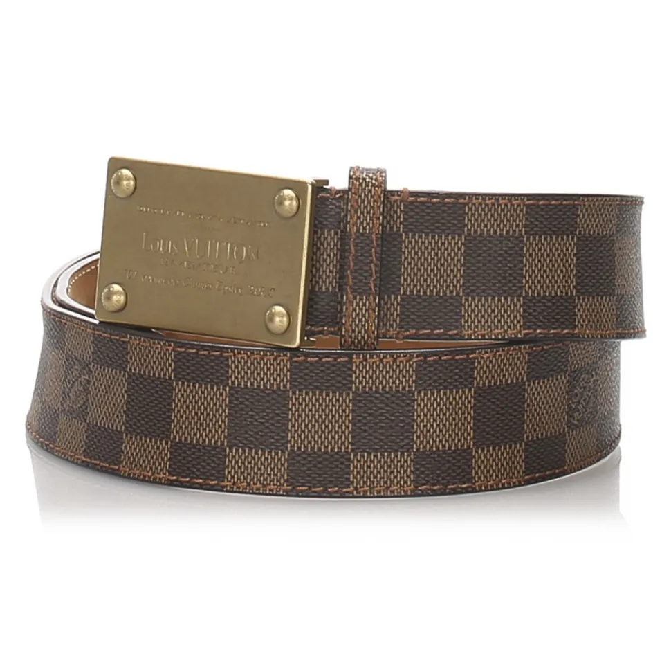 Louis Vuitton Vintage - Damier Ebene Inventeur Belt - Brown Gold - Leather Belt - Luxury High Quality - Avvenice