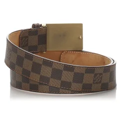 Louis Vuitton Vintage - Damier Ebene Inventeur Belt - Brown Gold - Leather Belt - Luxury High Quality - Avvenice