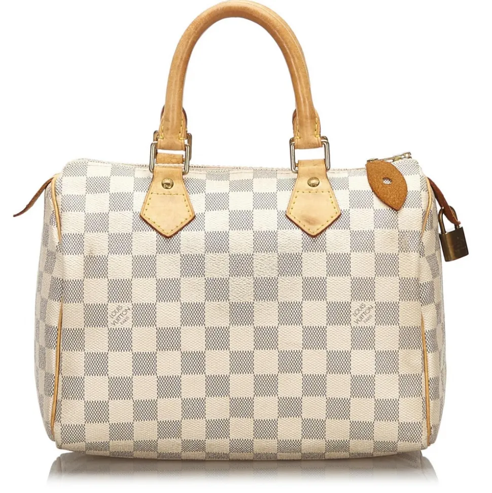 Louis Vuitton Vintage - Damier Azur Speedy 25 Bag - White - Damier Canvas and Vachetta Leather Handbag - Luxury High Quality - Avvenice