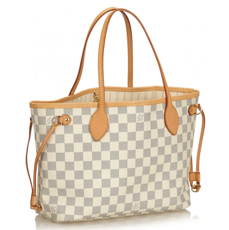Louis Vuitton Vintage - Damier Azure Neverfull PM Bag - White Ivory Blue - Damier Canvas Leather Handbag - Luxury High Quality - Avvenice