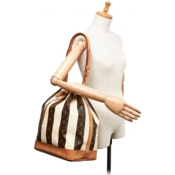 Louis Vuitton Vintage - Monogram Rayures Noe Bag - Brown White - Canvas and Vachetta Leather Handbag - Luxury High Quality - Avvenice