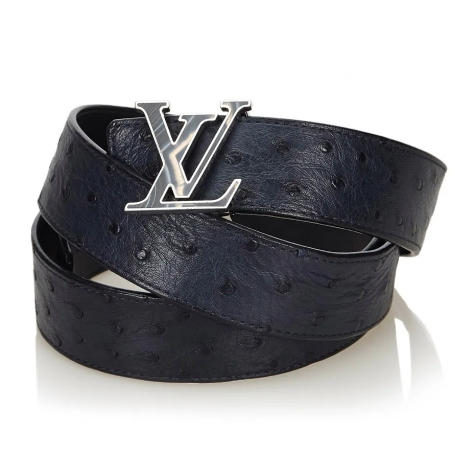 Louis Vuitton Vintage - Ostrich Leather Initiales Belt - Blue Navy - Leather Belt - Luxury High Quality - Avvenice