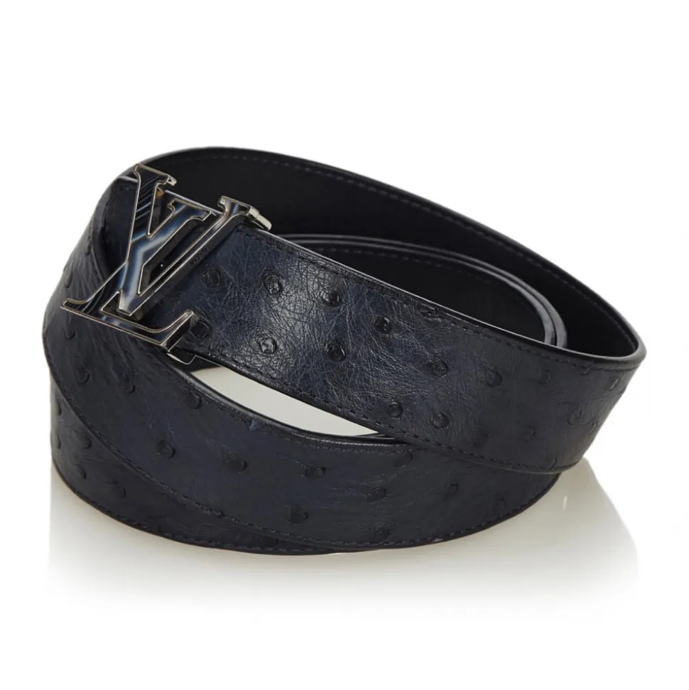 Louis Vuitton Vintage - Ostrich Leather Initiales Belt - Blue Navy - Leather Belt - Luxury High Quality - Avvenice