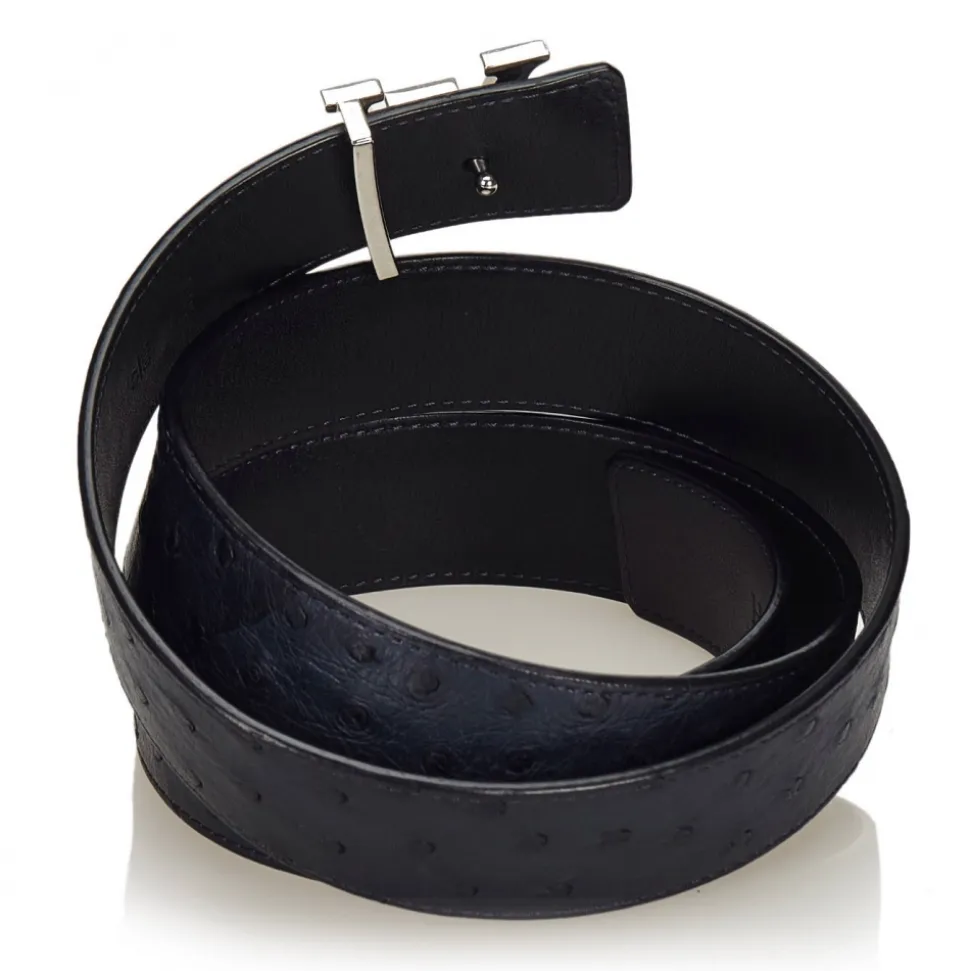 Louis Vuitton Vintage - Ostrich Leather Initiales Belt - Blue Navy - Leather Belt - Luxury High Quality - Avvenice