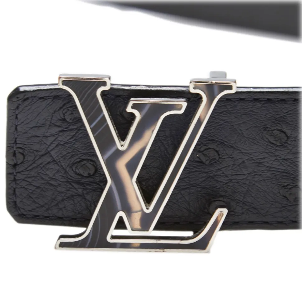 Louis Vuitton Vintage - Ostrich Leather Initiales Belt - Blue Navy - Leather Belt - Luxury High Quality - Avvenice