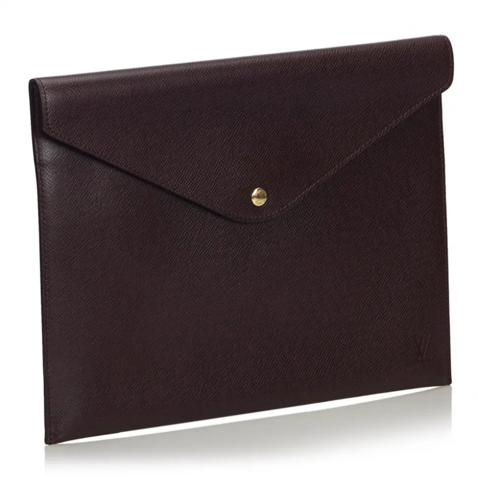 Louis Vuitton Vintage - Taiga Document Case Clutch Bag - Red Burgundy - Taiga Leather Pochette - Luxury High Quality - Avvenice