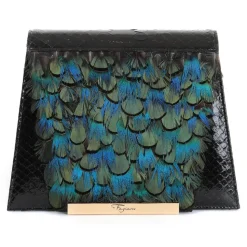 Maison Fagiano - Feathers Python - Blue Emerald - Artisan Bag - New Evening Exclusive Collection - Luxury - Handmade in Italy - Avvenice