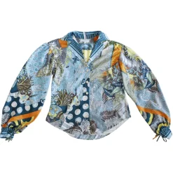 Margaux Avila - Sleeve Shirt - Blue Orange - Shirt - Made in Italy - Luxury Exclusive Collection - Avvenice