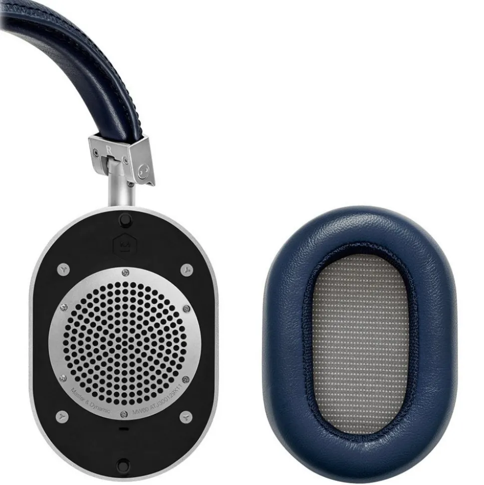 Master & Dynamic - MW60 - Silver Metal / Navy Leather - Premium High Quality and Performance Wireless Over-Ear Headphones - Avvenice