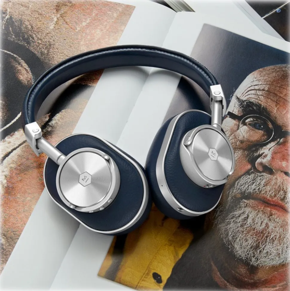 Master & Dynamic - MW60 - Silver Metal / Navy Leather - Premium High Quality and Performance Wireless Over-Ear Headphones - Avvenice