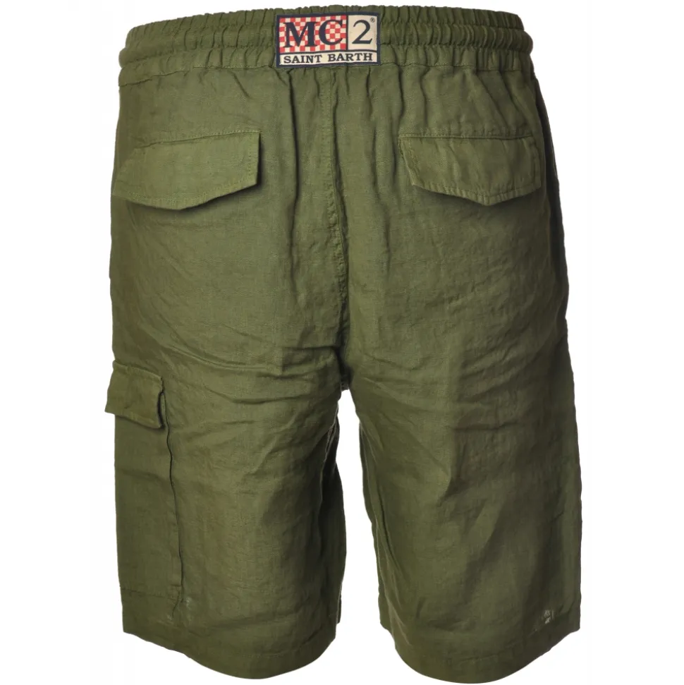 MC2 Saint Barth - Bermuda in Linen - Military Green - Luxury Exclusive Collection - Avvenice
