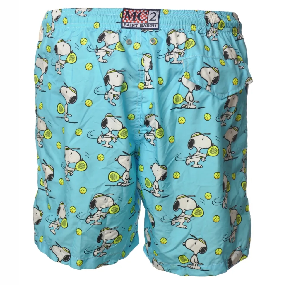MC2 Saint Barth - Boxer Swimsuit in Snoopy Padel Pattern - Turquoise - Luxury Exclusive Collection - Avvenice
