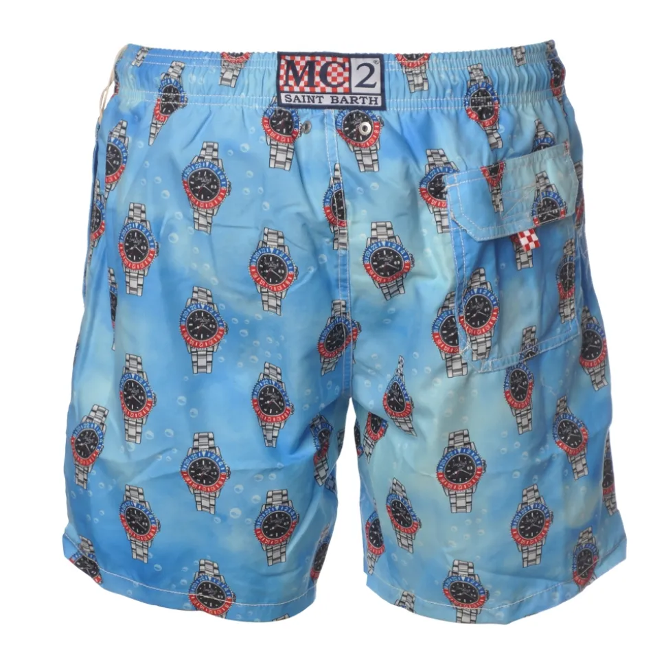 MC2 Saint Barth - Boxer Swimsuit in Watch Pattern - Light Blue - Luxury Exclusive Collection - Avvenice