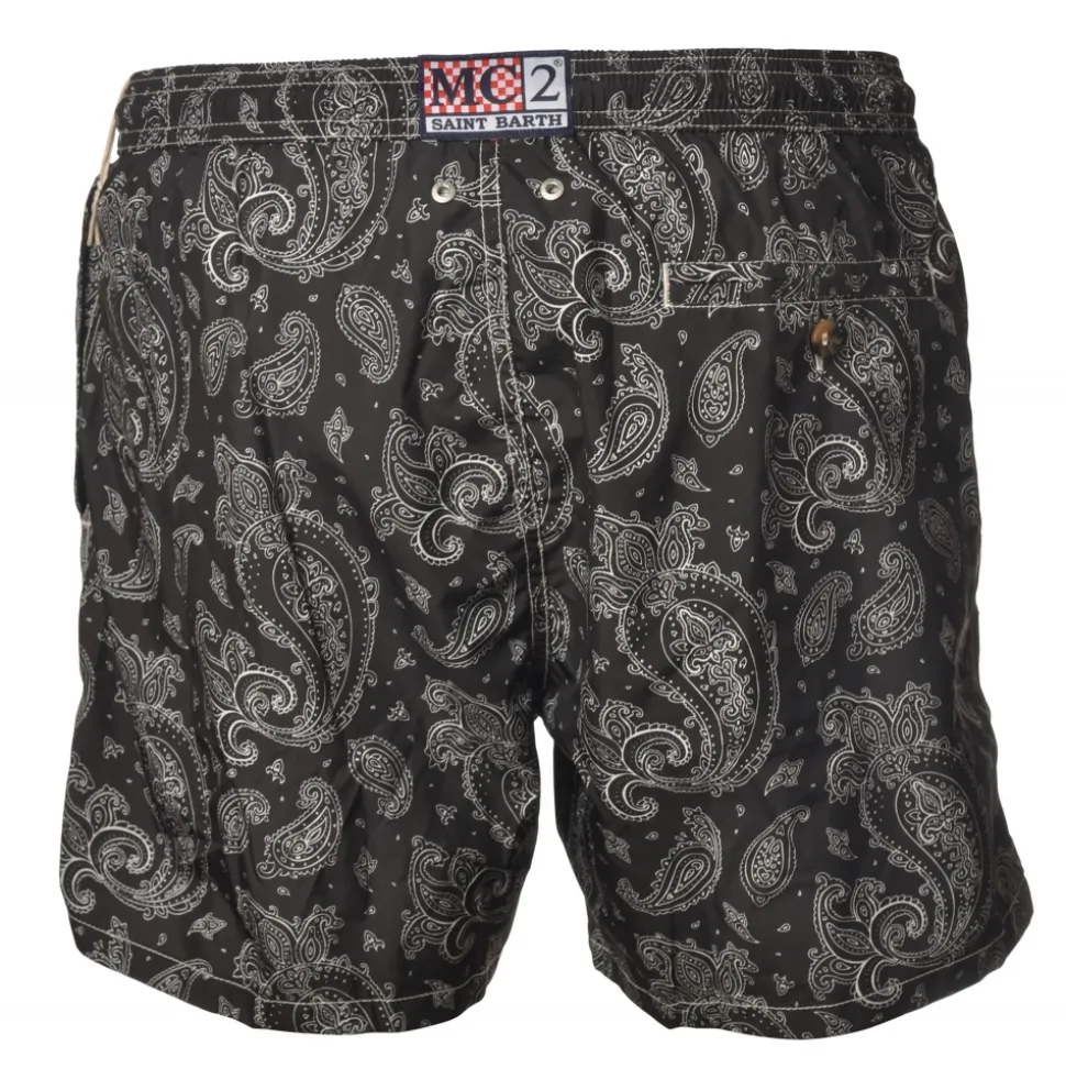 MC2 Saint Barth - Boxer Swimsuit in Bandana Pattern - Black - Luxury Exclusive Collection - Avvenice