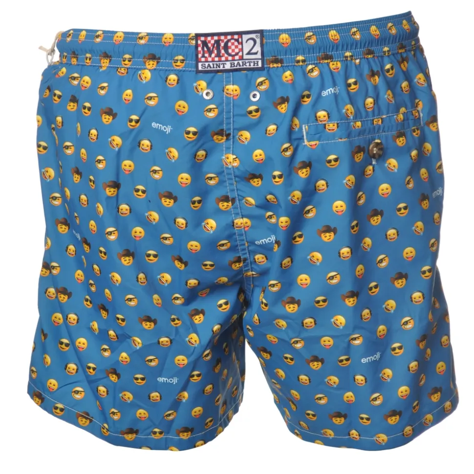 MC2 Saint Barth - Boxer Swimsuit in Emoji Pattern - Light Blue - Luxury Exclusive Collection - Avvenice