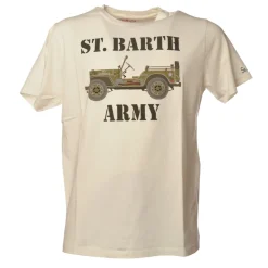 MC2 Saint Barth - Crewneck T-Shirt with St. Barth Army Print - White - Luxury Exclusive Collection - Avvenice