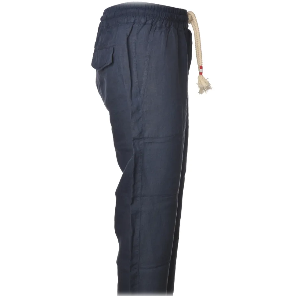 MC2 Saint Barth - Jogger Trouser in Linen - Blue - Luxury Exclusive Collection - Avvenice