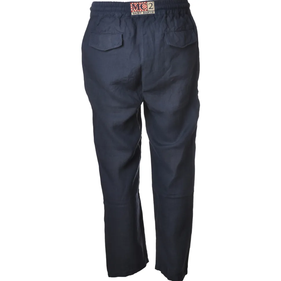 MC2 Saint Barth - Jogger Trouser in Linen - Blue - Luxury Exclusive Collection - Avvenice