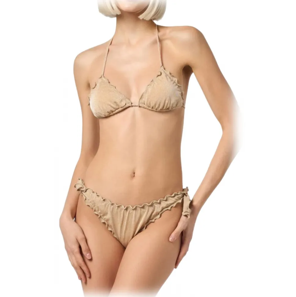 MC2 Saint Barth - Lurex Bikini with Ruffled Edges - Gold - Luxury Exclusive Collection - Avvenice