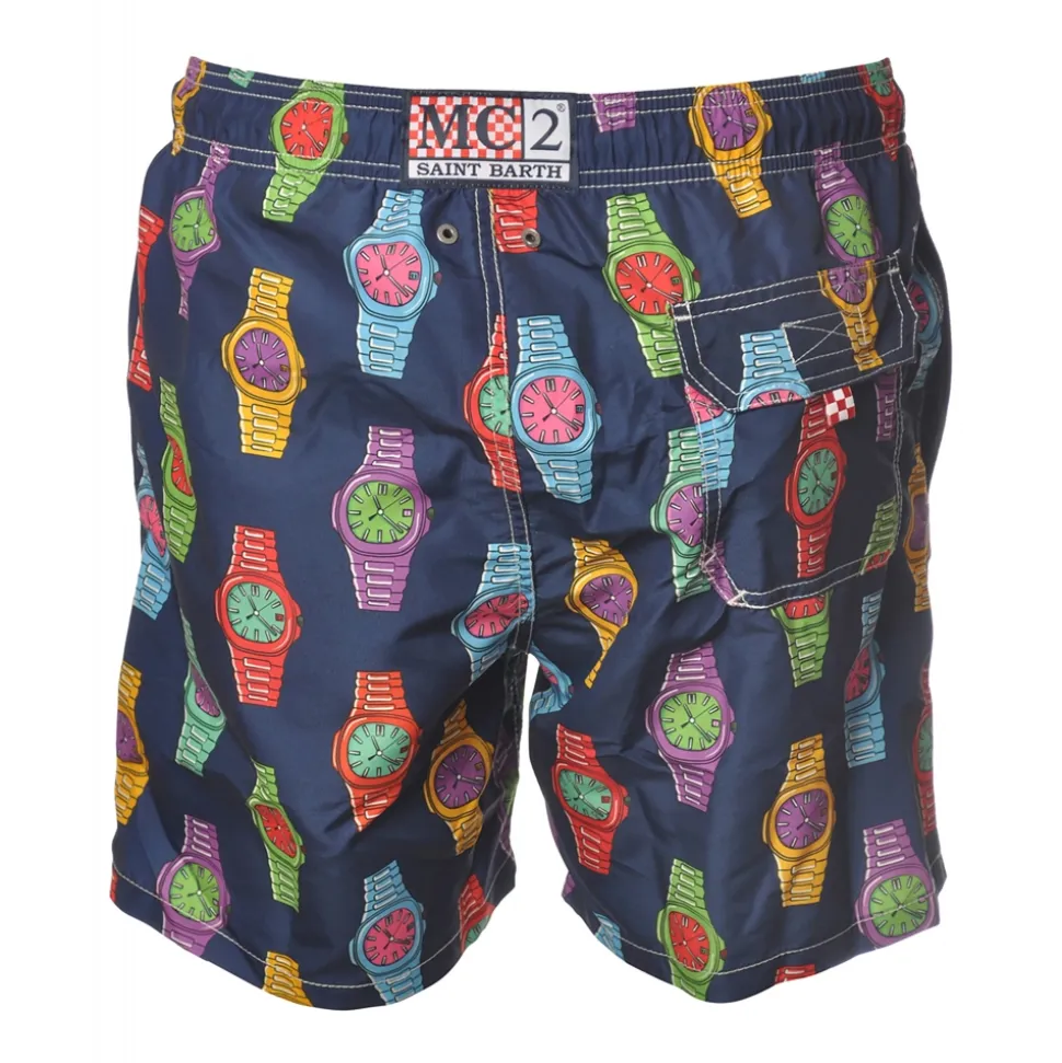 MC2 Saint Barth - Swimsuit Gustavia - Blue Pattern - Luxury Exclusive Collection - Avvenice